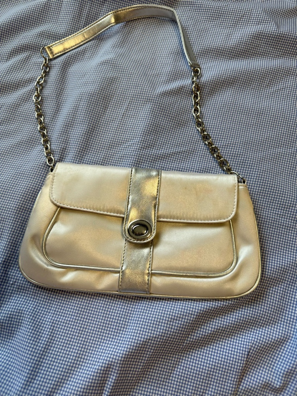 Metallic Gold Chain-Handle Women's Shoulder Bag